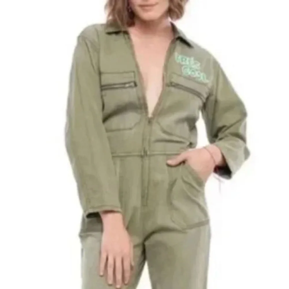 Sandrine Rose x Free People Natural Khaki Tres Cool Front Zip Jumpsuit NWT - Picture 1 of 7